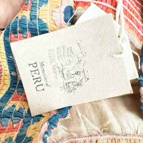 Chufy Memories of Peru Colourful Ethnic Print Off The Shooulder Chiffon Dress L - Picture 6 of 7